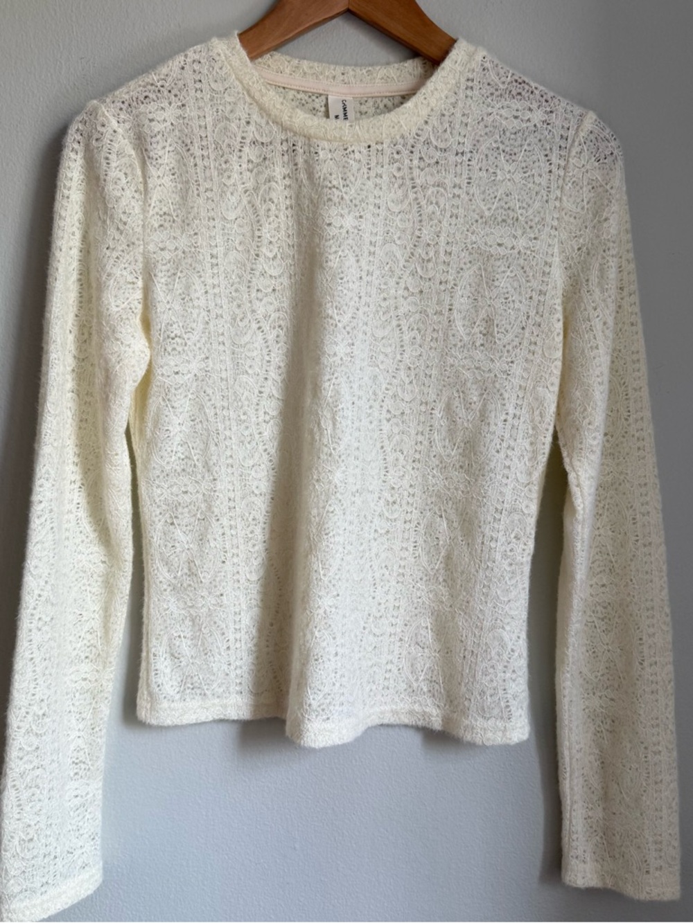 Commense Cream Lace Knit Long Sleeve Sweater Size M Women’s Plover Ivory Crew - Picture 3 of 13